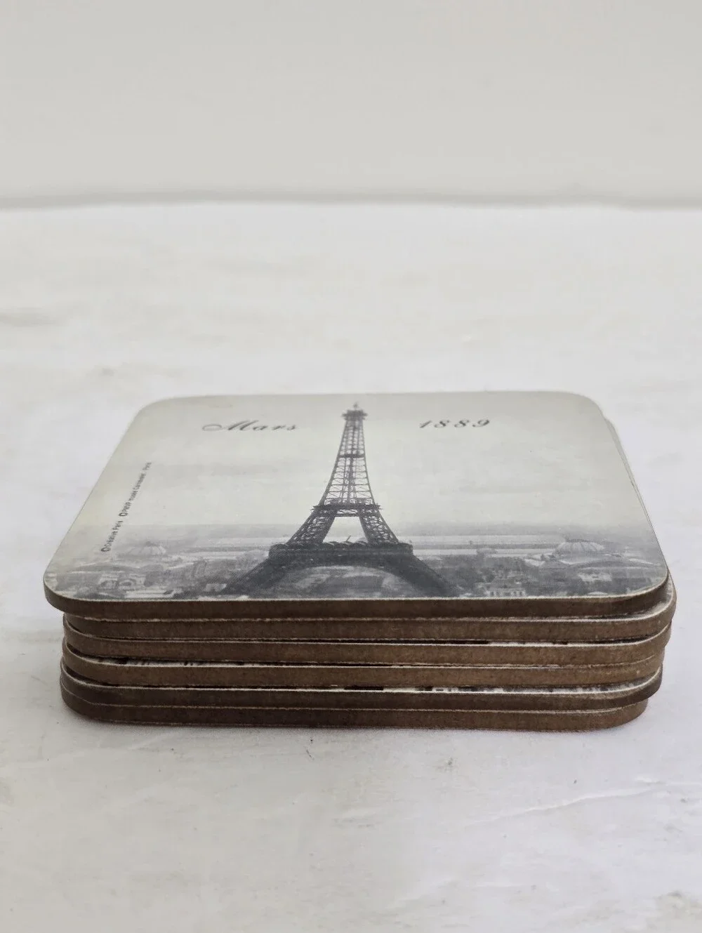 vintage 6 Coasters Paris Eiffel Tower Development Photography Depiction History